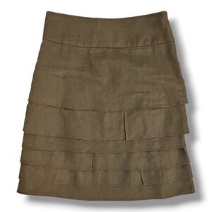 Jham Brown Linen Layered Skirt - Size 10